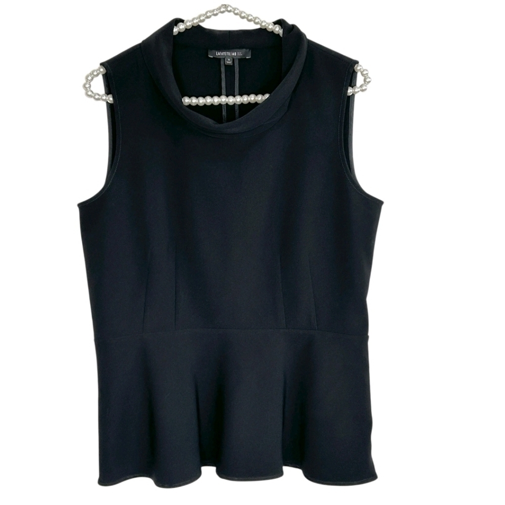 Lafayette 148 Peplum Cowl Neck Tank Top Minimalist Women 4 Quiet Luxury Designer